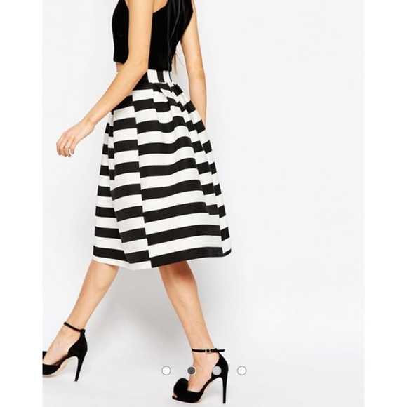 ASOS Black And White Scuba Striped Midi Skirt 00P - Picture 2 of 9